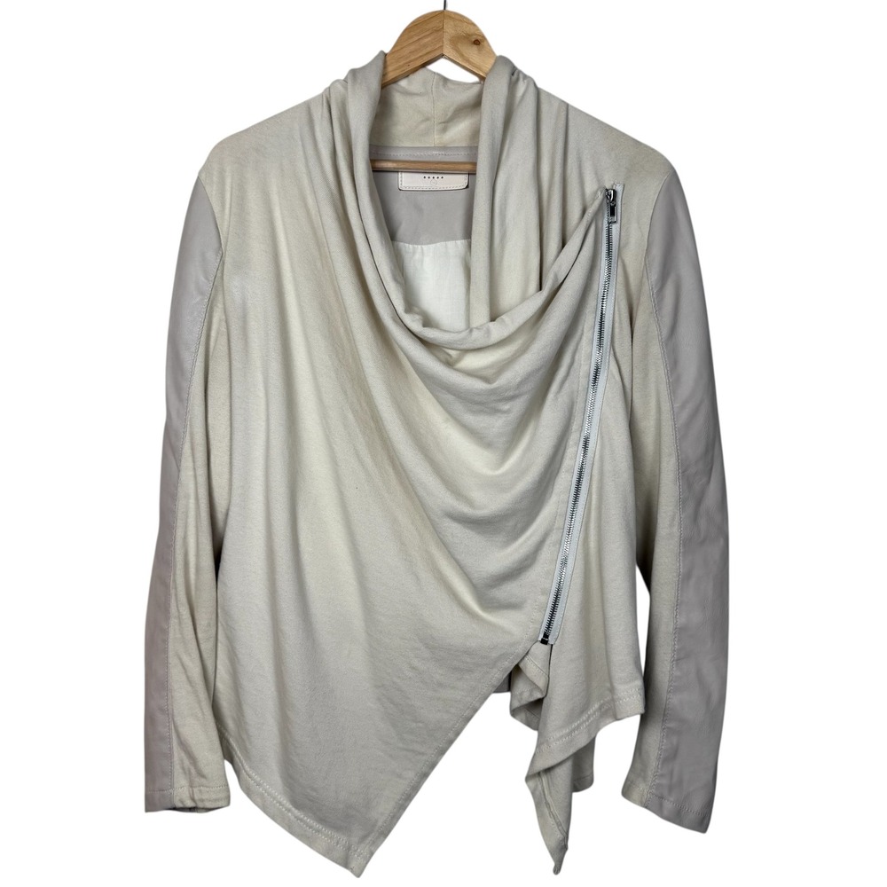 BLANKNYC Draped Waterfall Moto Jacket Shacket Top Size Medium Beige Cream